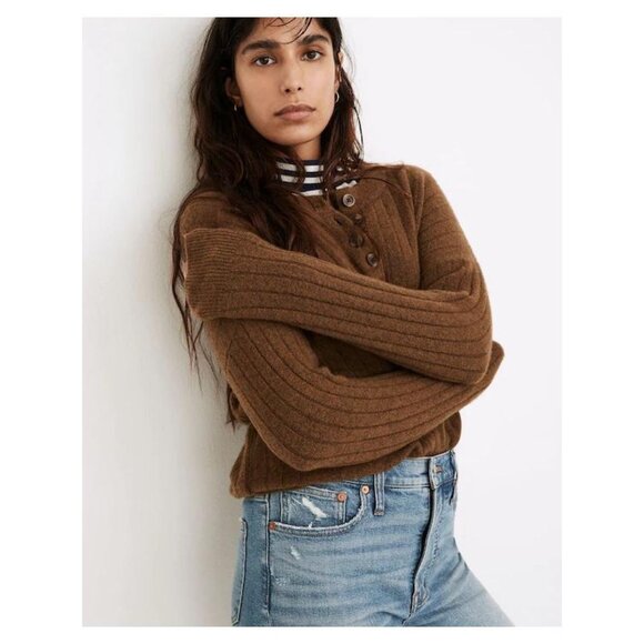 Madewell Wool Donegal Bowden Henley Sweater Coziest Yarn Fisherman Quiet Luxury - Picture 11 of 13